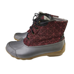 Sperry Syren Gulf Waterproof Duck Boots Women's 8.5 M Burgundy Gray Quilted